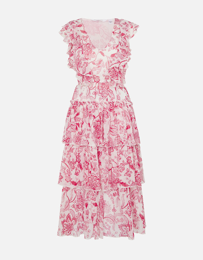Floral Ruffle Midi Dress , Red (RED), large