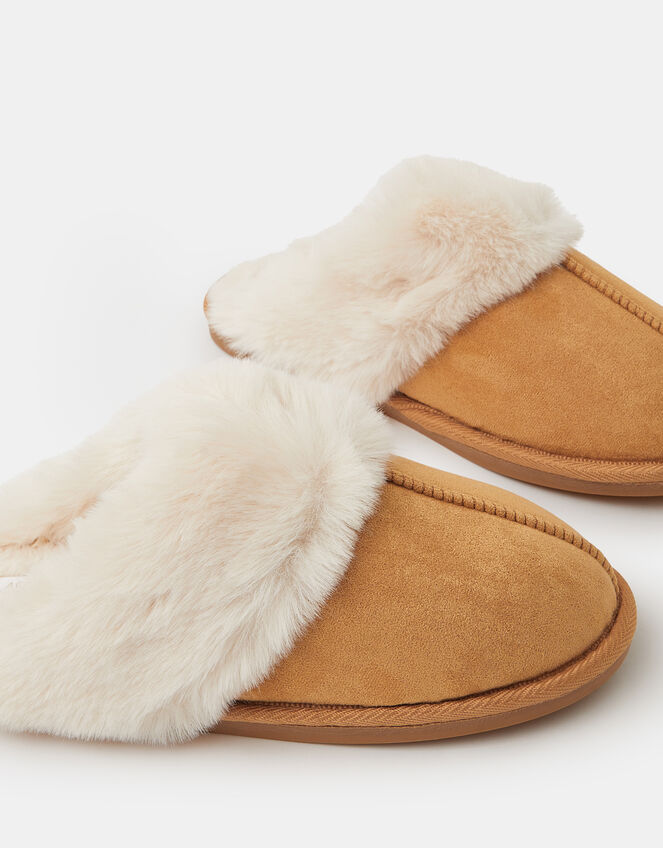 Suedette Mule Slippers, Tan (TAN), large