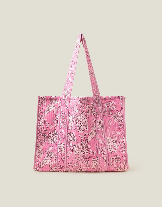 Floral Print Quilted Tote Bag, Pink (PINK), large