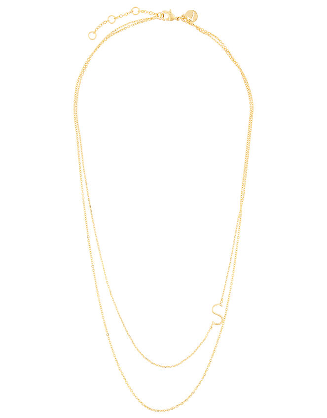 Gold-Plated Double Chain Initial Necklace - S, , large