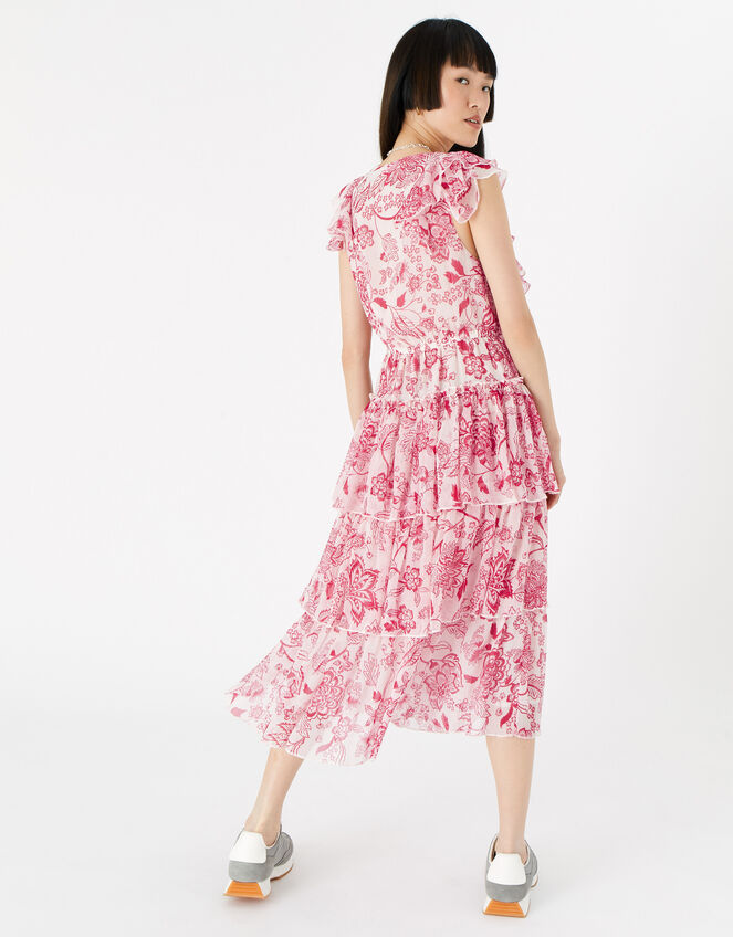 Floral Ruffle Midi Dress , Red (RED), large