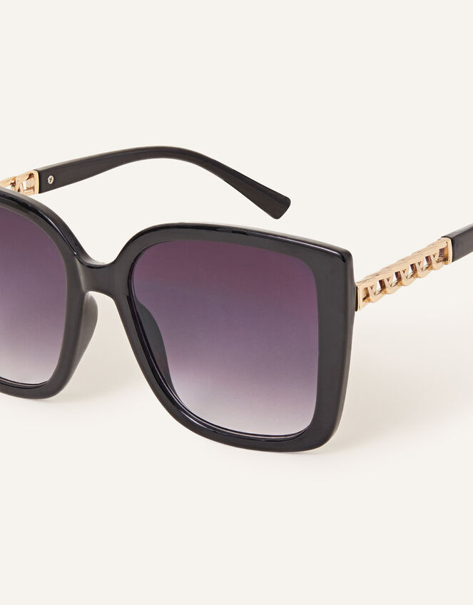 Chain Detail Oversized Square Sunglasses, Black (BLACK), large