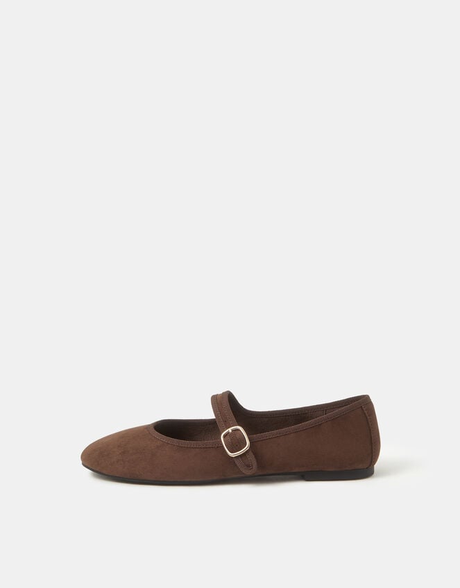 Faux Suede Mary Jane Ballet Flats, Brown (BROWN), large