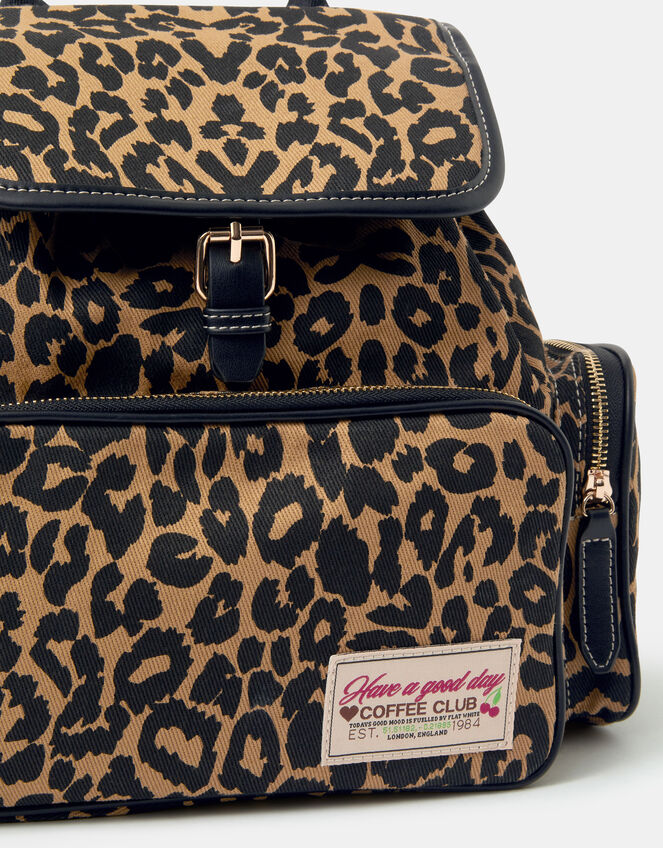 Leopard Print Multi Pocket Backpack, , large