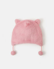 Girls Fluffy Faux Fur Cat Chullo Hat, Pink (PINK), large