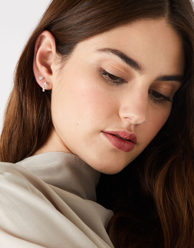 Sterling Silver Sparkle Earring Set, , large