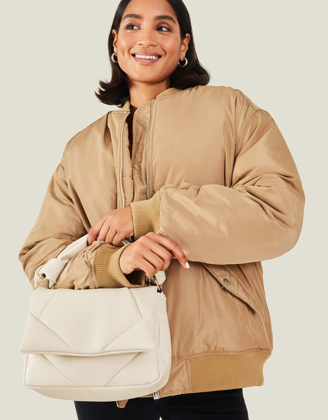 Quilted Handheld Cross-Body Bag, White (WHITE), large