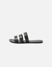 Triple Strap Leather Sandals , Black (BLACK), large