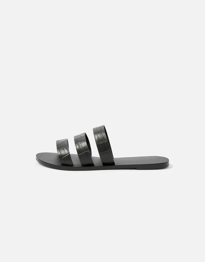 Triple Strap Leather Sandals , Black (BLACK), large