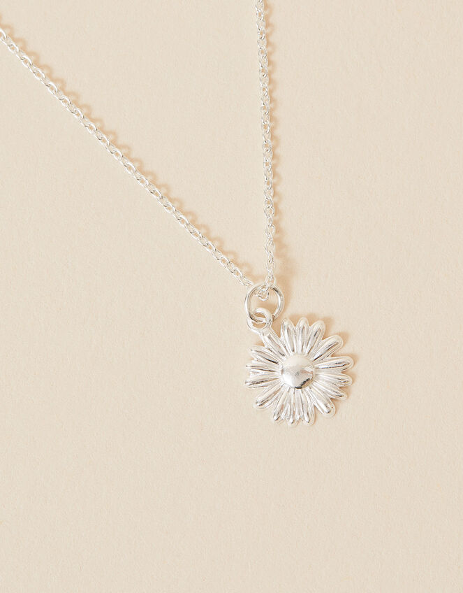 Sterling Silver Daisy Pendant Necklace, , large