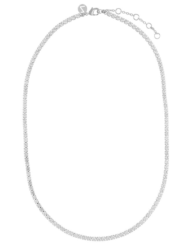 Platinum-Plated Crystal Tennis Necklace, , large