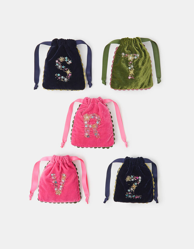 Initial Velvet Drawstring Bag, Multi (MULTI), large