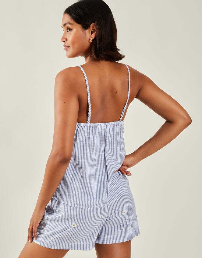 Daisy Embroidered Stripe Short Pyjamas Set, Blue (BLUE), large