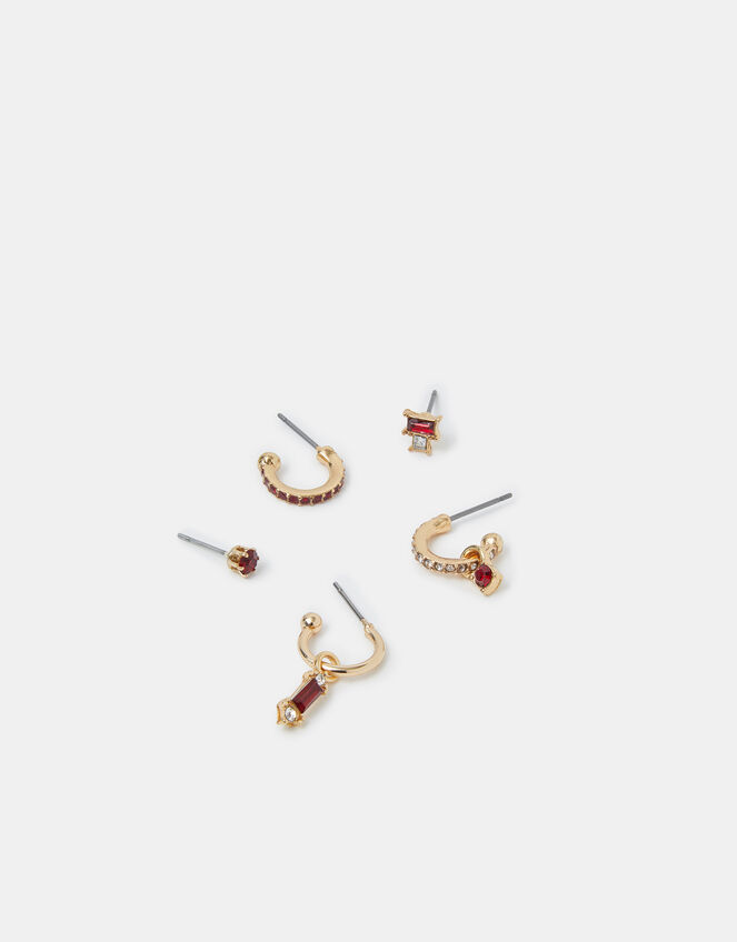 5-Pack Gemstone Stud & Hoop Earrings, Red (BURGUNDY), large