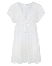 Shimmer Lace Tabbard Dress, White (WHITE), large
