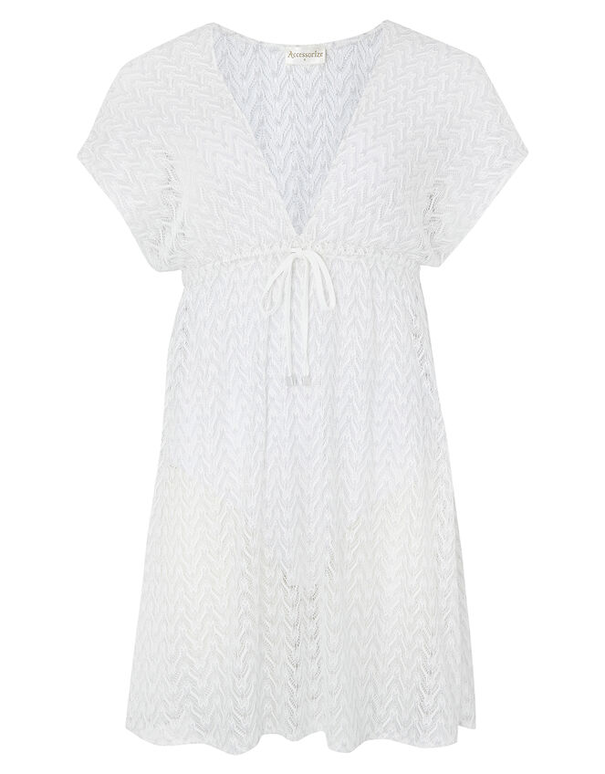 Shimmer Lace Tabbard Dress, White (WHITE), large
