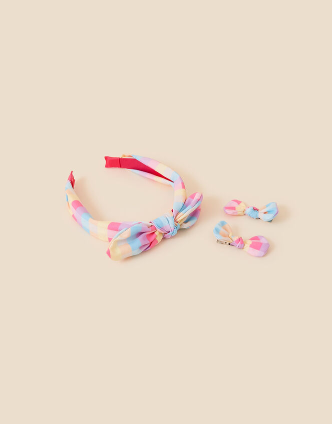 Kids Check Headband and Hair Clip Set, , large