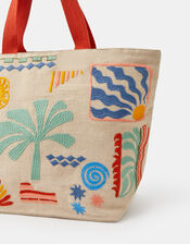 Palm Embroidered Beach Tote Bag, , large