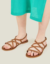 Strappy Wide Fit Leather Sandals, Tan (TAN), large