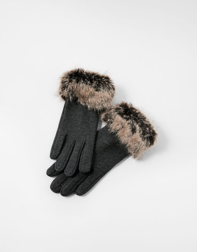 Faux Fur Cuff Touchscreen Gloves, Grey (GREY), large