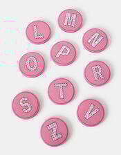 Initial Embroidered Compact Mirror, Pink (PINK), large
