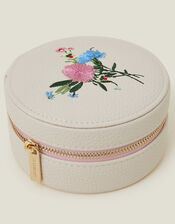 Round Floral Embroidered Jewellery Box, , large