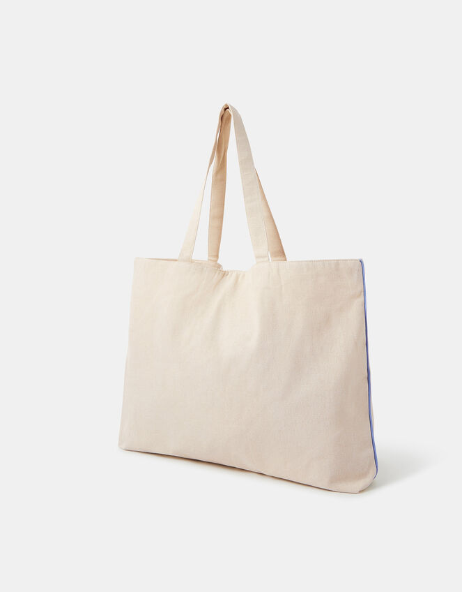 Initial Embroidered Tote Bag, Blue (BLUE), large