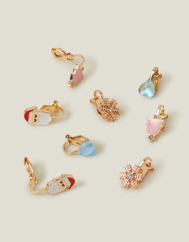 4-Pack Girls Christmas Clip-On Earrings, , large