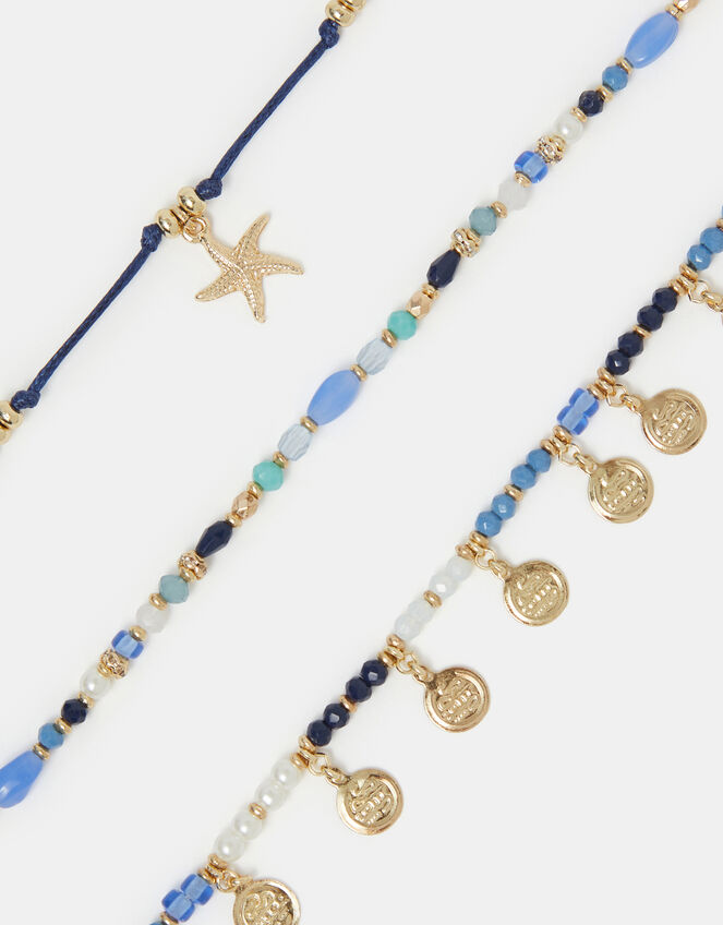 3-Pack Charm Beaded Anklets, , large