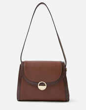 Faux Croc Trim Shoulder Bag, Brown (CHOCOLATE), large