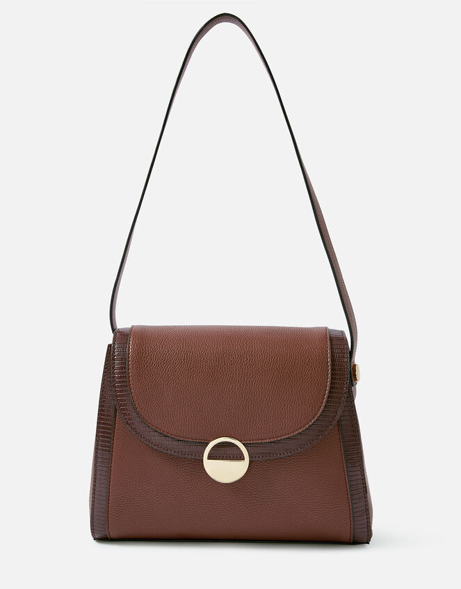 Faux Croc Trim Shoulder Bag, Brown (CHOCOLATE), large