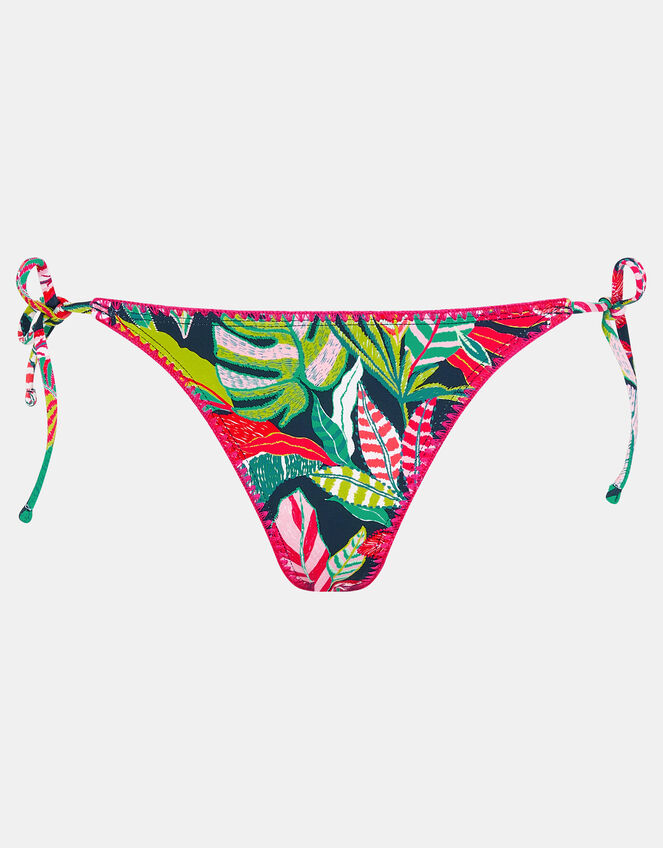 Tropical Print Tie Side Bikini Bottoms, Black (BLACK), large