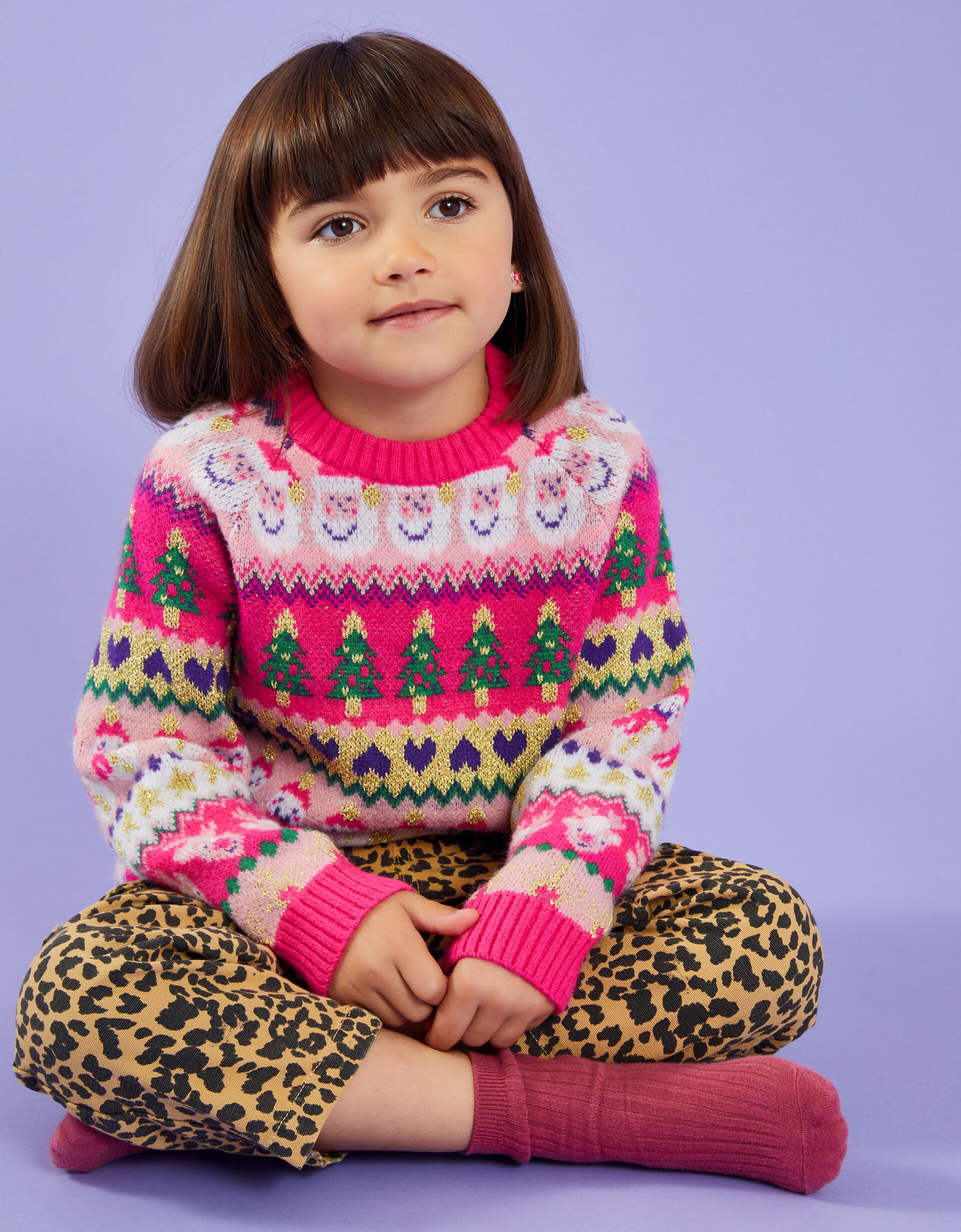 Girls Fair Isle Christmas Jumper Pink