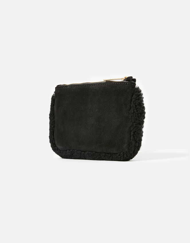 Shearling Leather Pouch, Black (BLACK), large