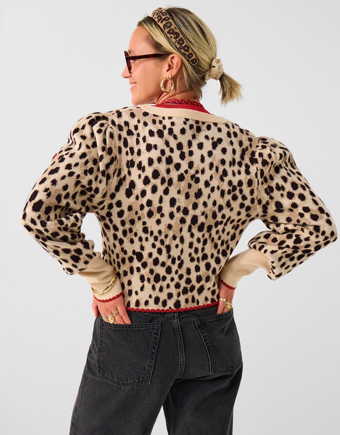 Accessorize x Good Manners Cherry Leopard Print Cardigan, Multi (MULTI), large
