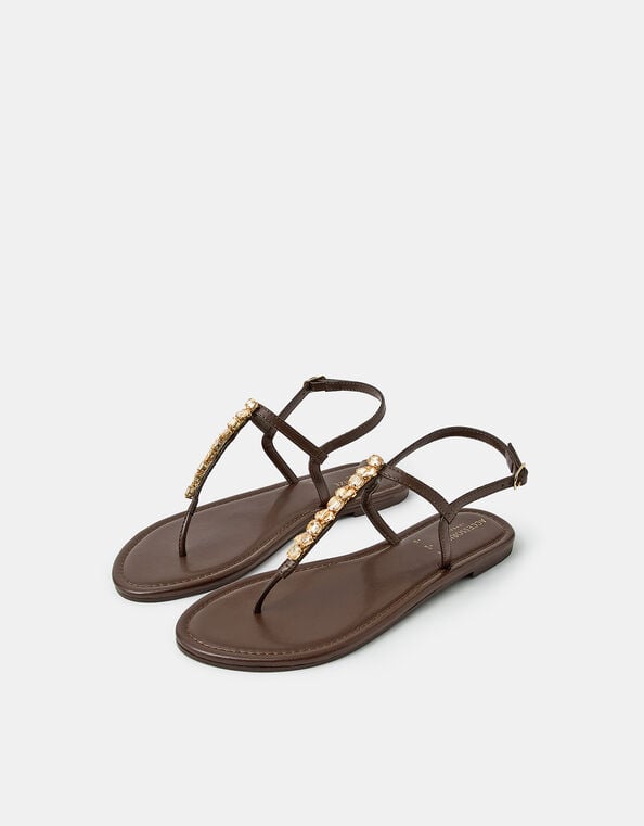 Cluster Jewel Strap Sandals, Brown (CHOCOLATE), large