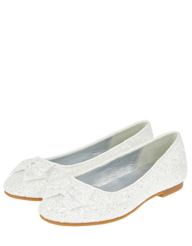 Sparkle Bow Glittery Ballet Flats, Natural (IVORY), large
