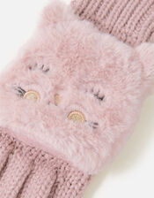 Girls Fluffy Cat Capped Gloves, Pink (PINK), large