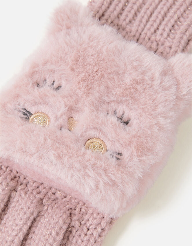 Girls Fluffy Cat Capped Gloves, Pink (PINK), large