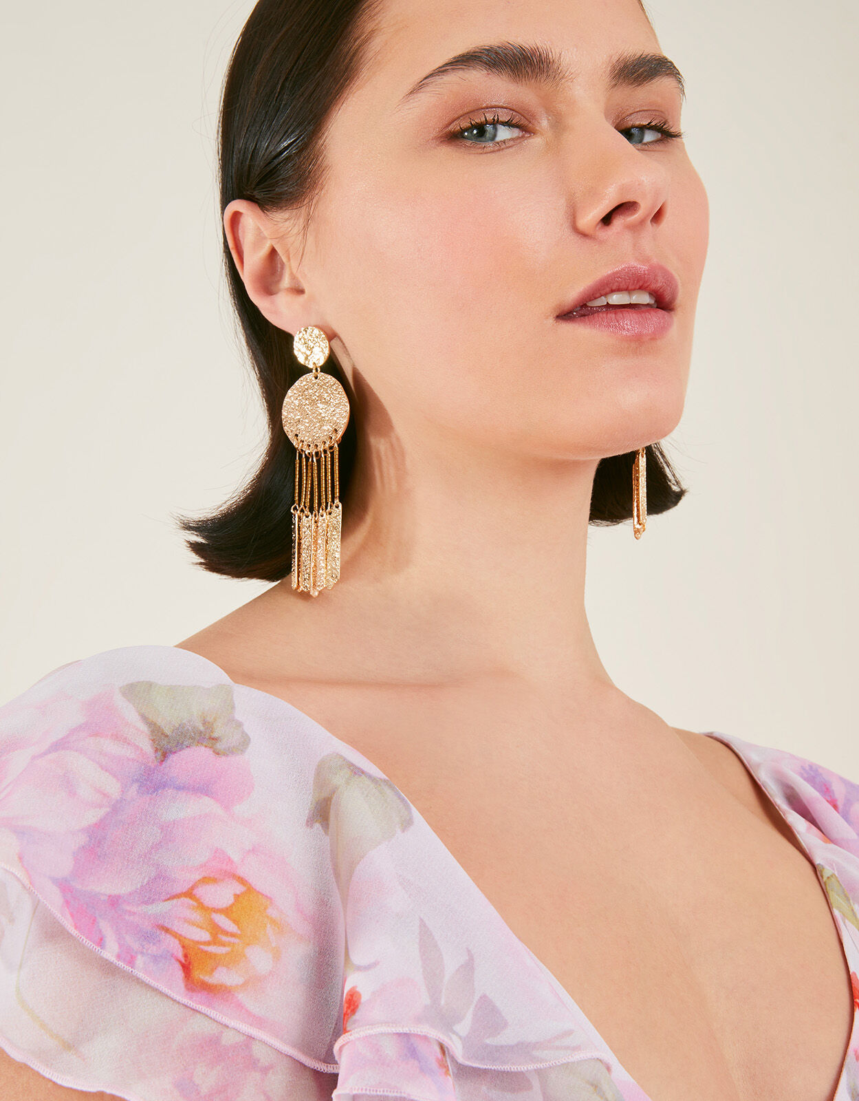 Textured Metal Tassel Statement Earrings