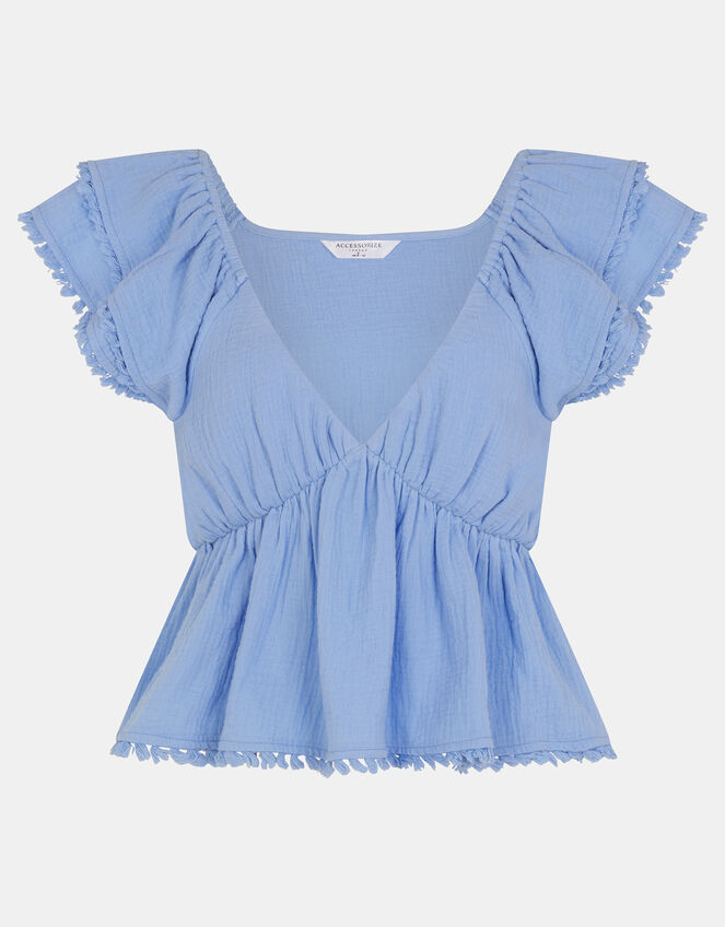 Sleeveless Frilly Tassel Top, Blue (BLUE), large