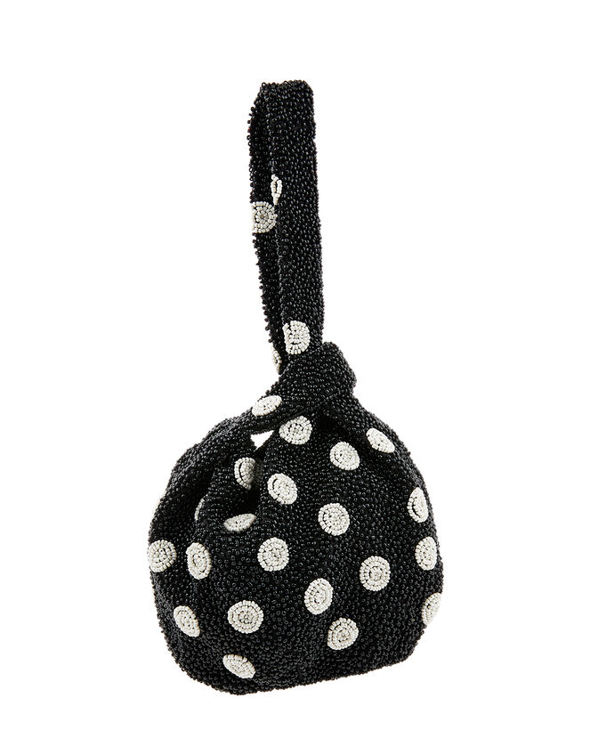 Polka Dot Beaded Duffle Bag, Black (BLACK/WHITE), large