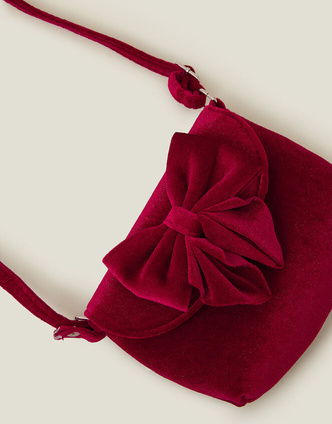 Girls Velvet Bow Shoulder Bag, , large