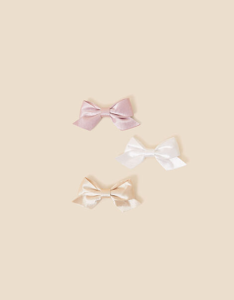 Kids Satin Bow Hair Clips Set of Three, , large