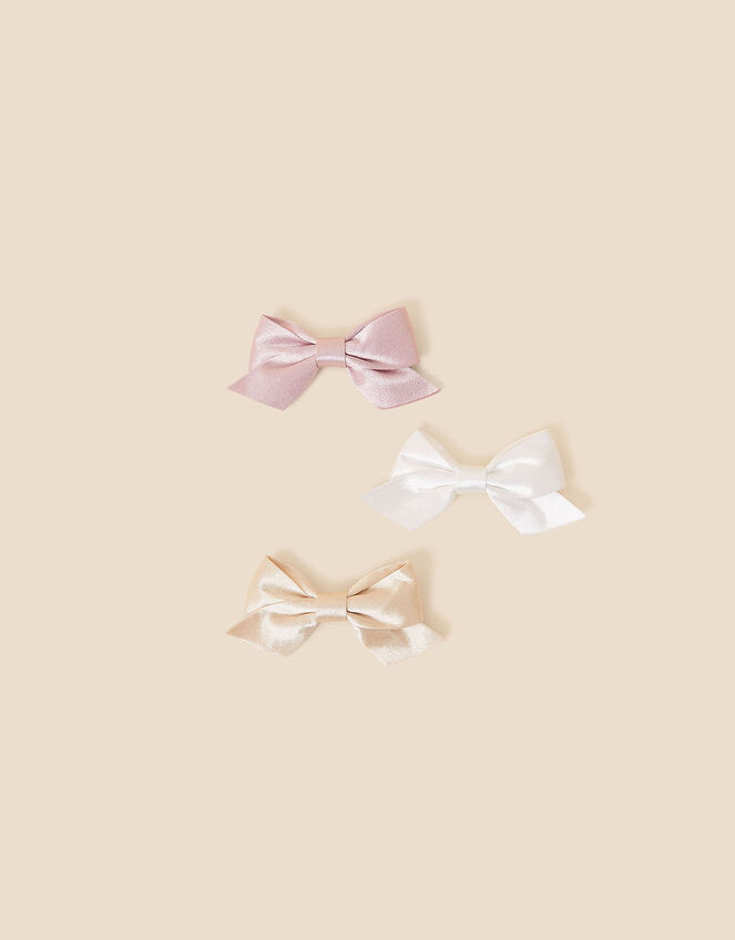 Girls Satin Bow Hair Clips Set of Three, , large