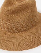 Woven Packable Fedora Hat, Tan (TAN), large