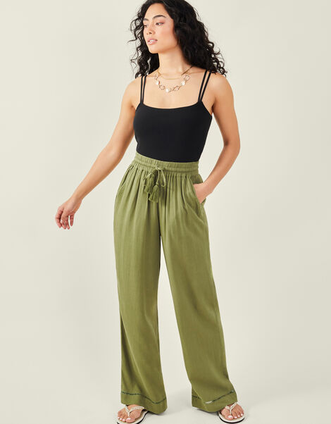Embroidered Trousers, Green (KHAKI), large
