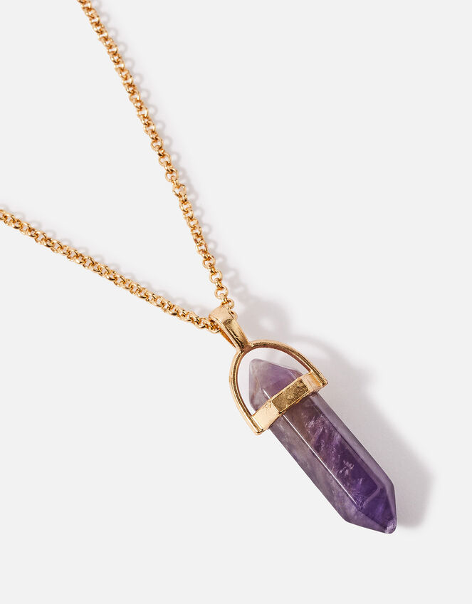 Stone Pendant Necklace, Purple (PURPLE), large