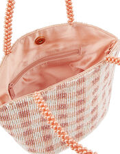 Gingham Beaded Bucket Bag, , large
