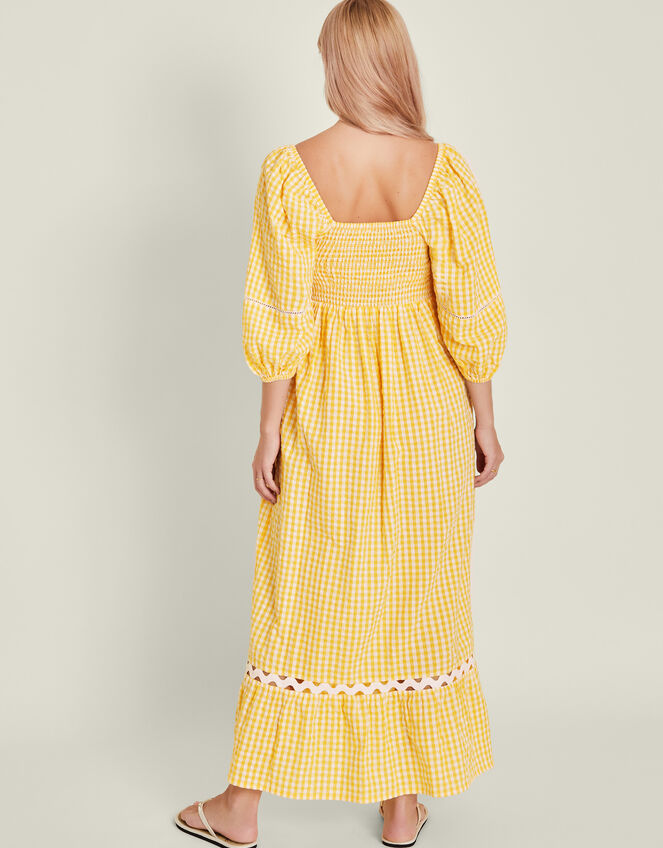 Gingham Puff Sleeve Maxi Dress, Yellow (YELLOW), large